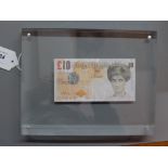 Banksy (b.1975) (after), 'Di-face Tenner', within acrylic block frame. H.7cm W.