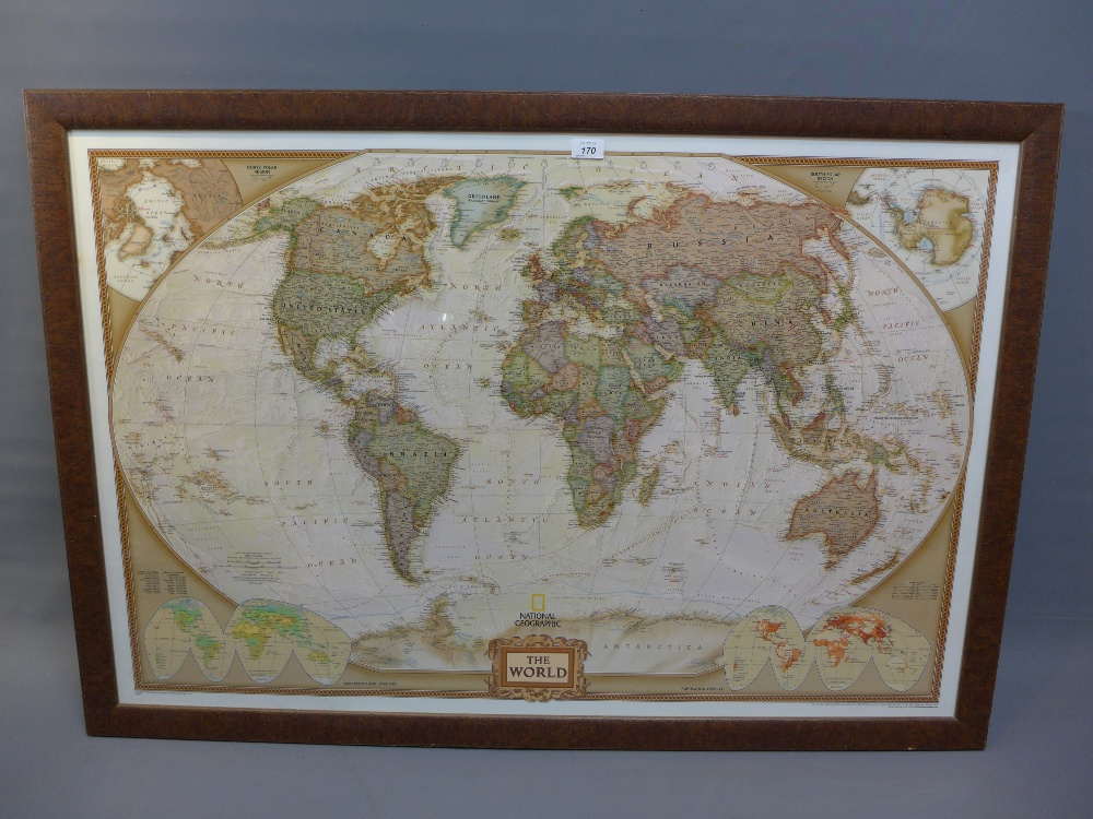 A framed map of the world