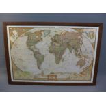 A framed map of the world