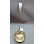 Late 18th / early 19th century large silver ladle, rubbed hallmarks,