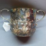 Victorian silver wine cooler, London 1889, double handled with repousse embossed leaf design, H.12.