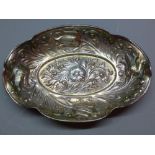 A Georgian silver tray, London 1801, repousse embossed with floral design, L 28.5cm, approx.