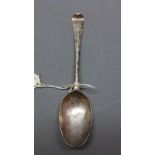 A silver spoon, possibly Charles I and 1628 (rubbed hallmarks), rat tail design to bowl, approx.