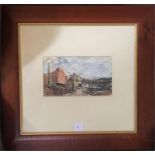 A gilt framed watercolour painting, scene of a windmill in a rural landscape,