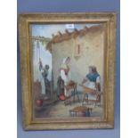 An early 20th Century Continental watercolour depicting women at work,