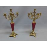 Pair of Continental sang de boeuf and ormolu mounted table lamps, H.