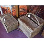Two vintage wicker picnic baskets