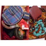 A collection of semi-precious necklaces and costume jewellery to include amber necklace,
