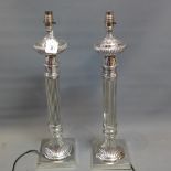 A pair of silver plated reeded Classical column table lamps wired and P.A.T.