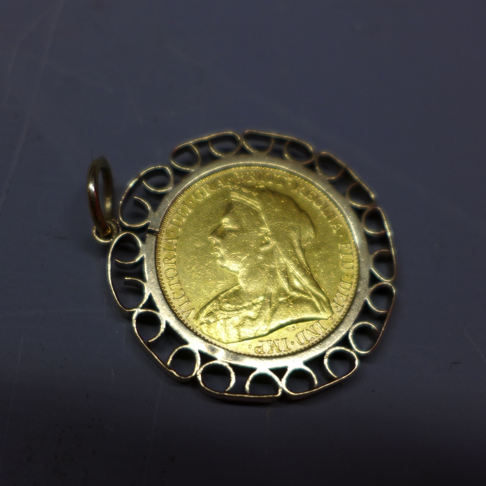 A Victorian 1894 full sovereign, set within a 9ct gold loose mount, - Image 2 of 2