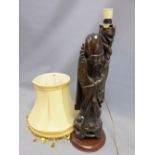 A 20th Century Chinese carved hardwood table lamp in the form of a scholar.