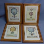 A set of four 19th Century coloured engravings of hot air balloons