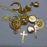 Mixed lot of gold various carats to include a pair of 9ct yellow gold earrings, 10ct pendant,