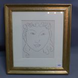 Henri Matisse (1869-1954), portrait d'une femme, lithograph, edition of 950, 1947. H.25cm W.