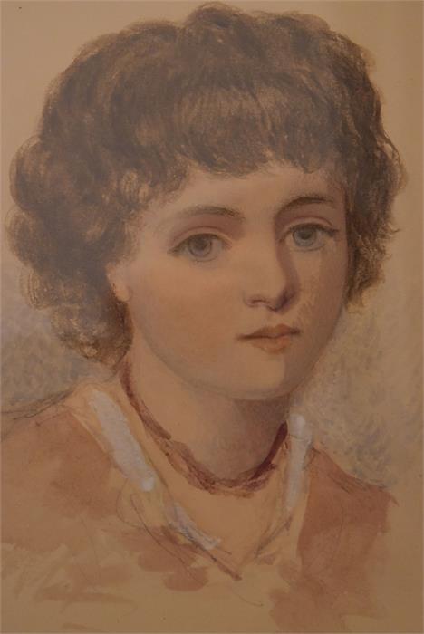 A C19th watercolour portrait of a child mounted in carved gilt wood oval frame, - Image 2 of 5