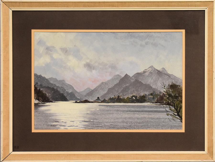 John H Nicholson, a pastel study of a mountain scape scene signed lower left