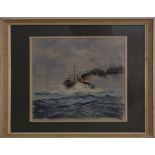 John H Nicholson, a pastel study of a ship in choppy waters titled 'S.S Peveril'