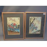 A pair of Japanese Meiji period woodblock prints. H.34cm W.
