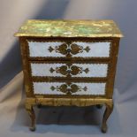 A 20th Century Venitian style giltwood chest of three drawers and raised on cabriole legs.