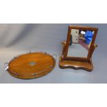 An Edwardian oak oval serving tray with silver plated gallery and handles together with a mahogany