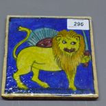 A 20th century Persian tile, decorated with lion, 5x5cm.