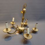 A gilt metal and alabaster five branch chandelier