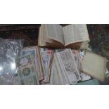 A selection of world bank notes and 18th century dictionary
