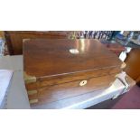 A Georgian brass bound mahogany writing slope with fully fitted interior and secret drawer H-16cm