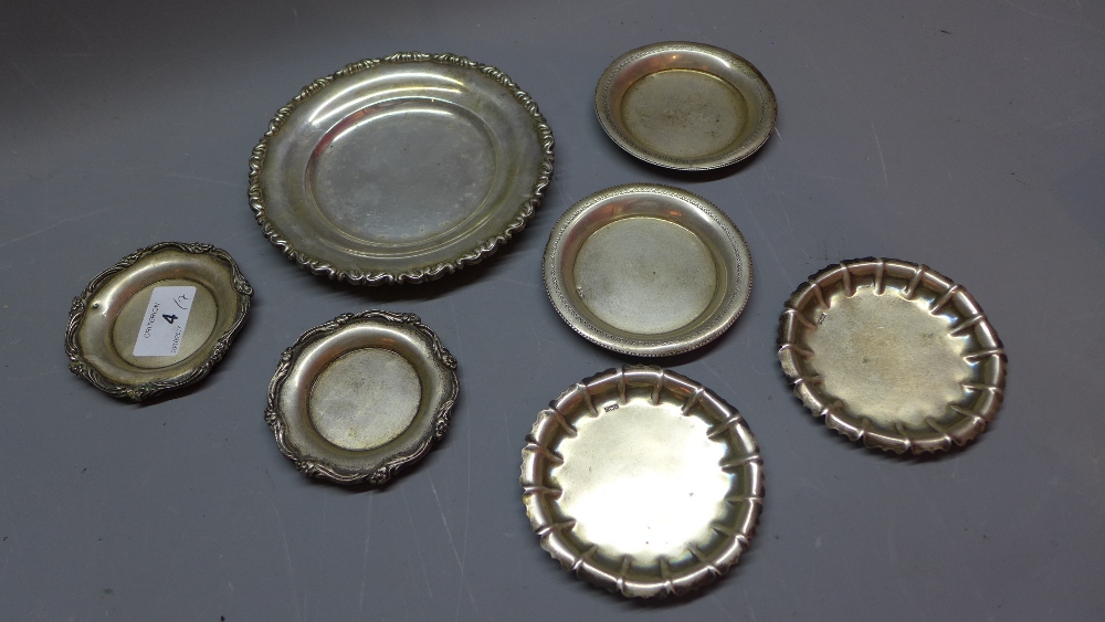 Seven Egyptian silver dishes. Approx.