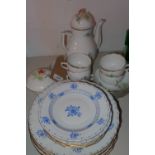 A Herend hand painted porcelain coffee set for six together with six Herend dinner plates and five