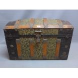 An early 20th Century iron bound oak dome top trunk.