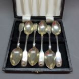 Six Victorian silver teaspoons, hallmarked London, maker 'CB', cased.