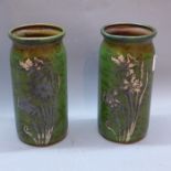 A pair of Heinz (AMHS) sterling silver on bronze vases. H.