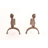 Pair of arts and crafts wrought iron fire dogs C19th