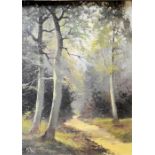 Peter Cox (1912-1985) oil on canvas titled 'Birches Along the Foot Path'