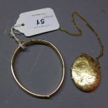 WITHDRAWN-A gold plated locket and chain with a gold plated bangle.
