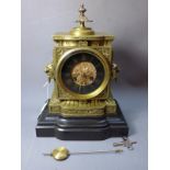 A French late 19th Century Charpentier bronze mantel clock, 8 day movement stamped.