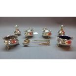 A 19th Century silver cruet set to include salt, pepper, two mustard pots,