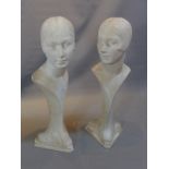 A pair of Nouveau style mannequin heads,