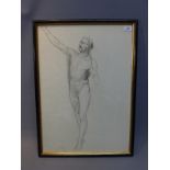 After William Linnell (British, 1826-1906), study of a nude male, pencil drawing H.55cm W.