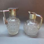 Two cut glass jugs with sliver mounts (one lacking lid)
