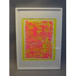 Screen print in Day-Glo pink and yellow featuring various Punk bands from The Seditionary T-Shirt