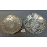 Two Persian white metal bowls, stamped '84'.