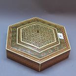 A Middle Eastern inlaid hexagonal box,