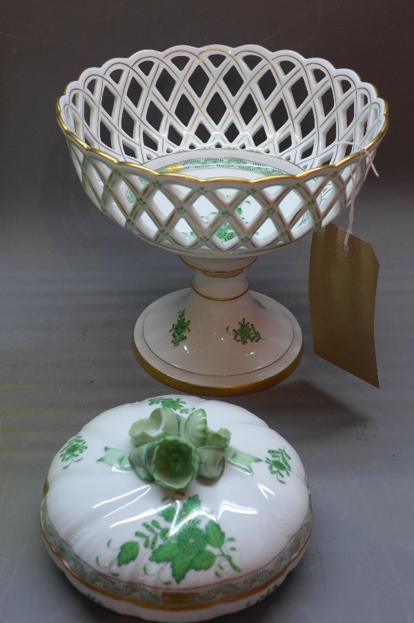 A Herend of Hungary tazza and matching dish with lid,