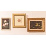 Three Framed Floral Pictures:Oil on canvas "Birds Nest with Primroses" H: 19.5cm W: 29cm Oil on boa