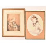 A C1844 Watercolour "Eliza Potter" and unsigned Watercolour sketch of a Lady in a bonnet