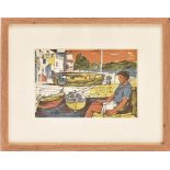 John Minton Lithograph Corsica Fishing Village