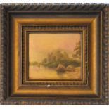 C19th Gilt Framed oil on board of a Castle