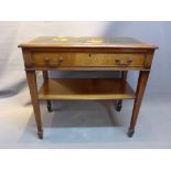 An early 20th mahogany side table with single drawer, raised on tapered legs and spade feet.